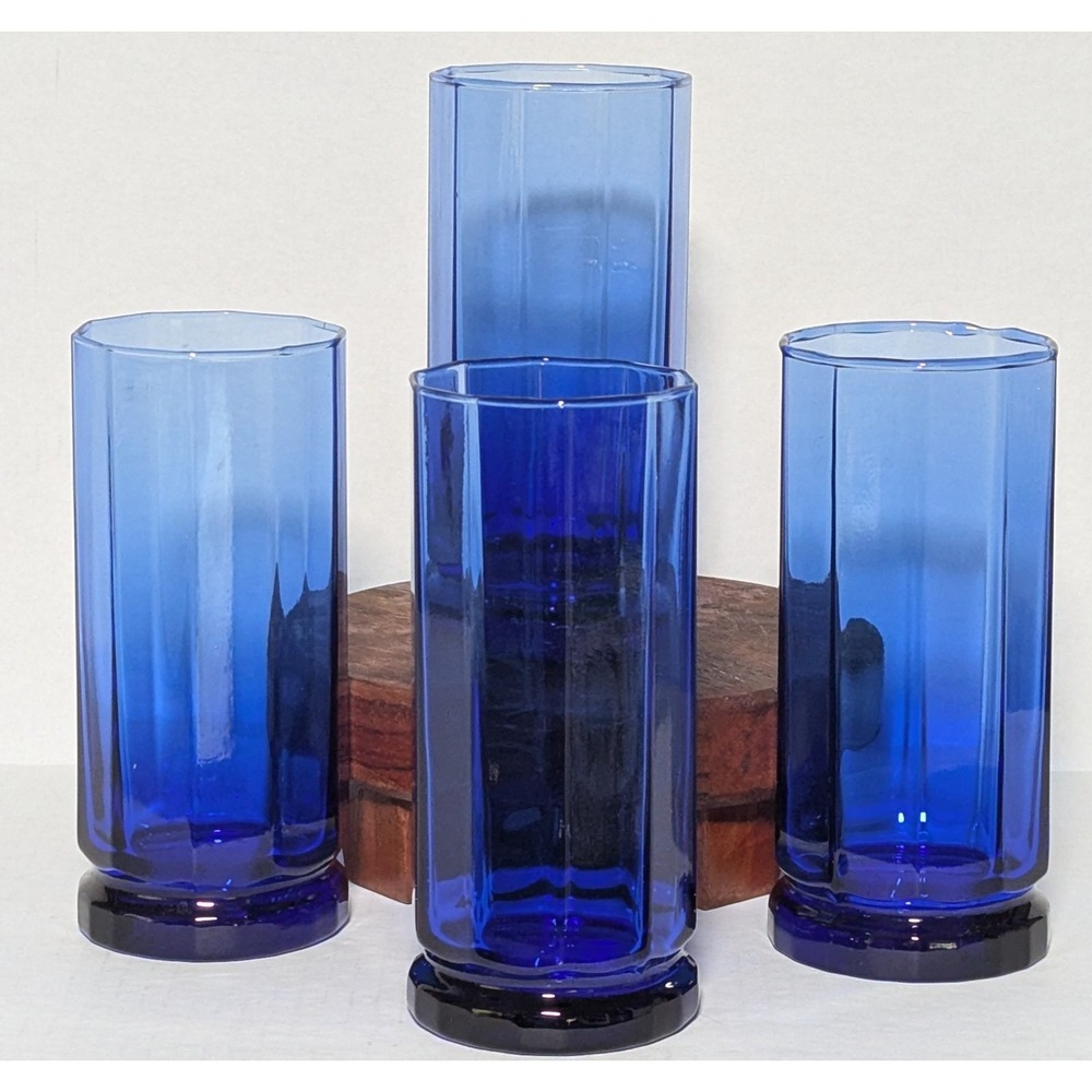 Retired Anchor Hocking Essex Cobalt Blue 16 Oz Ice Tea Glasses Set of 4‎